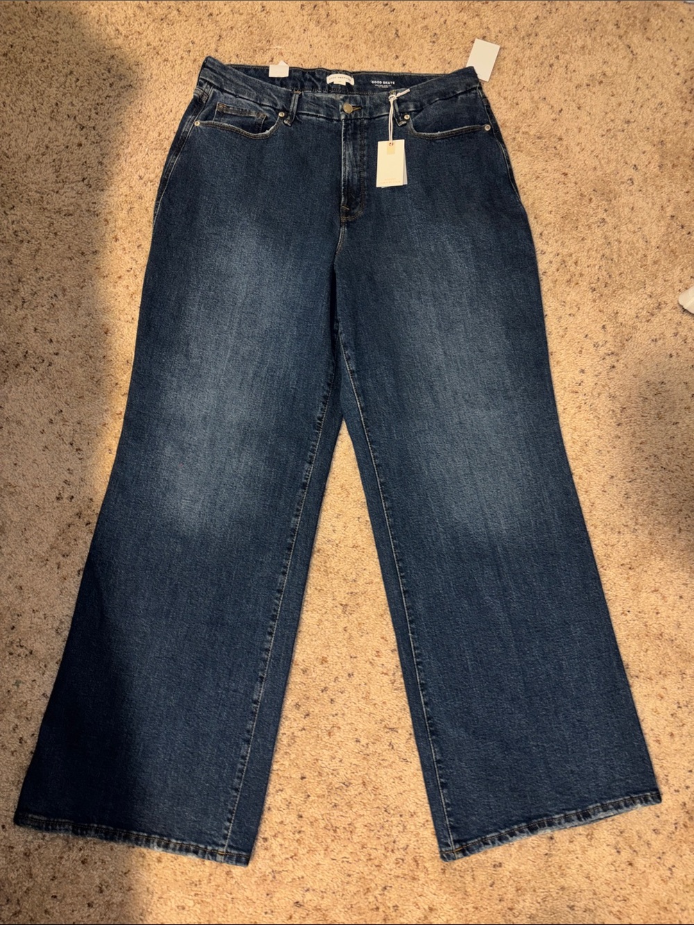 Good American Good Skate Wide Leg Dark Blue Jeans Size 16 Brand New